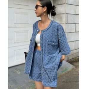 Flap Pocket Drop Shoulder Blouse & Shorts 0